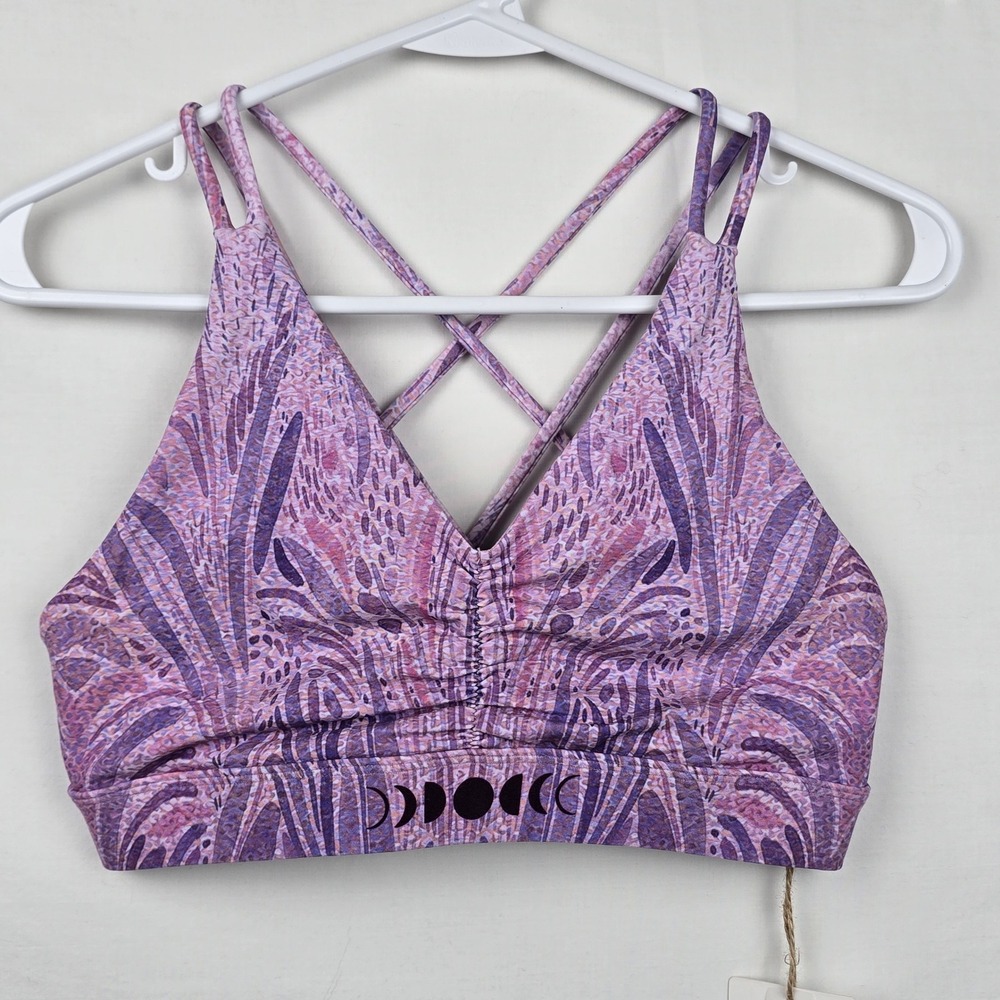 Silverwind Goddess Strappy Sports Bra Purple Moon Phase Celestial Print Medium‎